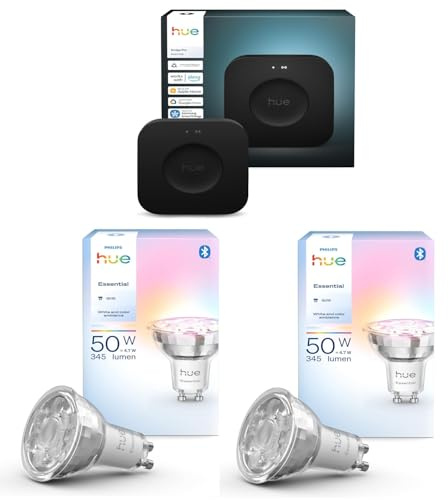 Philips Hue-Bundle – 2X White & Color Ambiance 345 GU10 Smart-Leuchtmittel + Hue Bridge Pro Smart Hub | Kabellose Smart-Beleuchtung, 16 Millionen Farben, funktioniert mit Alexa & Google Home