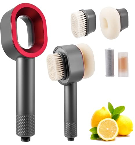 Filtersonic 3 In 1 Duschkopf Doodle,Duschkopf Set mit 2 magnetische Reinigungsbürsten und Carbon-Aktivekohlefilter,Filter entfernt,Chlor, Kalk, Bakterien und Schwermetalle (Grau)