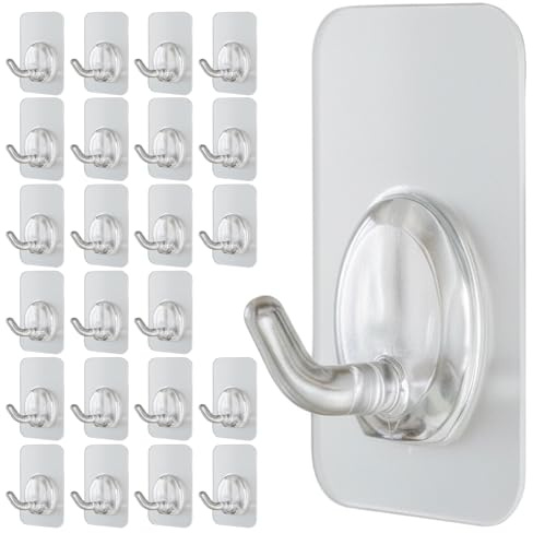 Menz Haken selbstklebend - 24 Stück magische Haken, Klebehaken extra-stark, Klebehaken transparent für Fensterrahmen, Kleiderhaken selbstklebend, für Küche, Bad, Deko