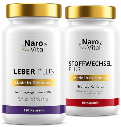 Leber Kur & Stoffwechsel Beschleunigen Abnehmen Komplex – Hochdosierte Leber Kur mit Mariendistel (80% Silymarin) & Stoffwechsel Kapseln mit Grüntee, Grünem Kaffee & Cholin – Vegan – Made in Germany