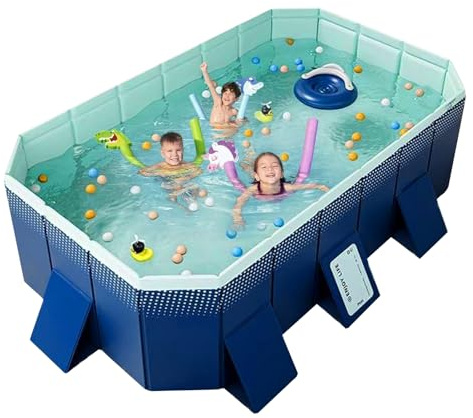 Mitoydoe Large Foldable Swimming Pool for Kids, Collapsible & Inflatable-Free PVC Outdoor Water Play Pool with 2 Drain Holes, Easy Setup Portable Ball Pit for Backyard, Garden, Indoor Summer Fun 1 Set