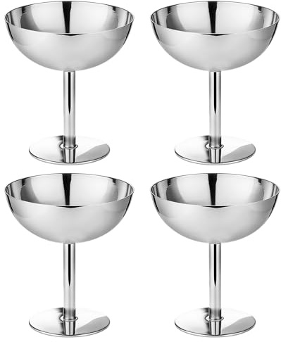 4 stycken glassbägare rostfritt stål 240 ml, Ø 10 cm rostfritt stål dessertskål, glasskålar, dessertskål med fot cocktailglas för glass frukt yoghurt dessert sallad pudding för bröllop fester (tall)