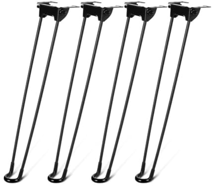 Vilgftyiet 4 Stück faltbare Haarnadel-Tischbeine für Kaffee-, Nachttisch- & DIY-Tische - 43 cm Eisenbeine mit Gummifüßen, mattschwarzes Finish, platzsparendes Design