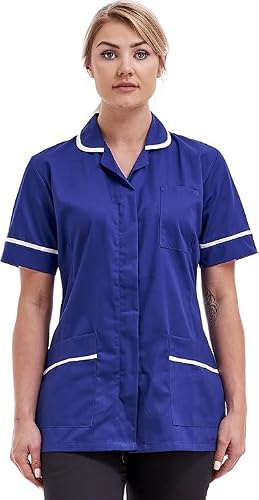 New Model UK Women's Healthcare Tunic Round Collar Tunics Nurses Uniform Maid Dresses NLT05 Size 8 to 26