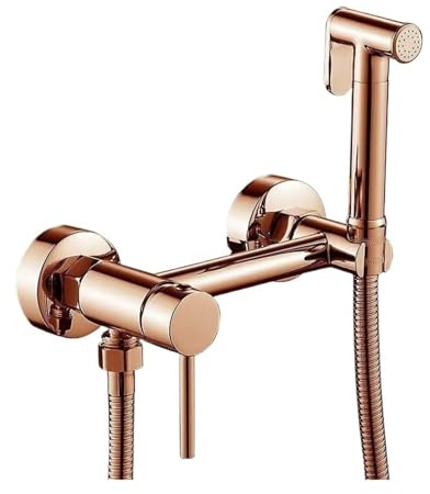 Robinet De Bidet En Laiton Avec Support, Mitigeur Douche Et D'eau Chaude/froide, Douchette WC Murale, Accessoires Salle Bain Haute Pression D'Eau(Rose Gold)