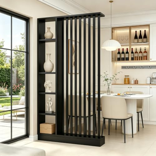 Wrtsxe Wandraum Teiler mit Lagerregal（A Schwarz，120cm）