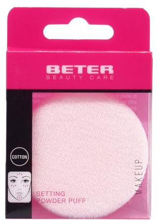 Beter- Borla Redonda Perfecta para Polvos Compactos o Sueltos, Máxima Suavidad y Precisión, Aplicador de Algodón, Textura Aterciopelada, Acabado Natural y Delicado