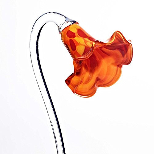 CRISTALICA Gartenblüte Trompetenblume Gartendekoration Glas Mundgeblasen auf Glasstab Rot Orange Höhe 90 cm