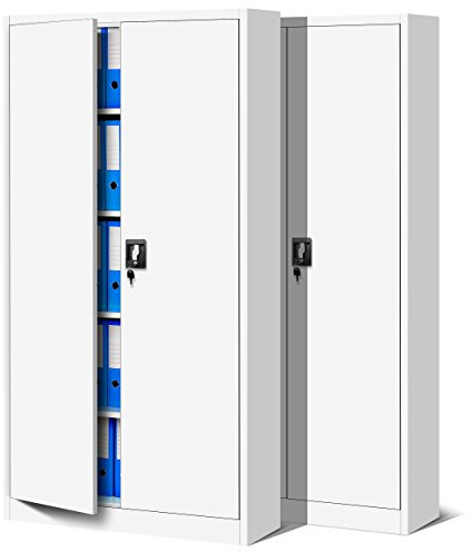 Jan Nowak 2er Set Aktenschrank Metallschrank, abschließbar, 185x90x40 cm | 2 Büroschränke Ordnerschränke mit Flügeltüren, Schloss, pulverbeschichtetem Stahl 0,6 mm, für Büro, Archiv und Werkstatt