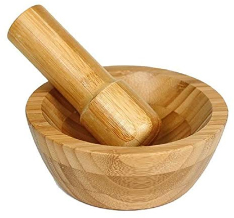 Mörser und Stößel aus Bambus für Gewürze, Kräuter, Samen, Nüsse (16 cm Durchmesser)