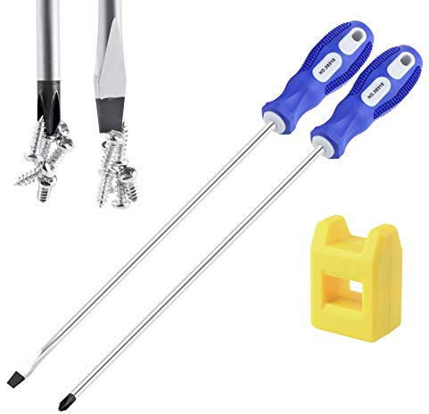 IEBUOBO 10-inch long Screwdriver Magnetic Tip Cross Head Flat Head NO.2 Screwdriver 2 Packs, With Magnetizer/Demagnetizer Tool
