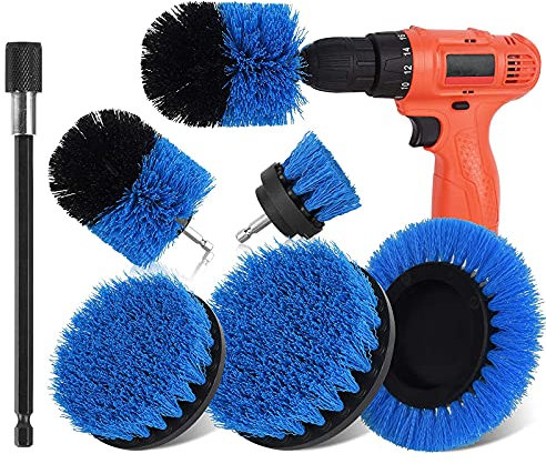 6 Piece Drill Cleaning Brush,Drill Power crevice brush Kit，with Extended Long Original Attachment,for Tub,Shower,Tile,Floor,Bathroom,Grout,Sofa Corners and Kitchen Surface (blue)