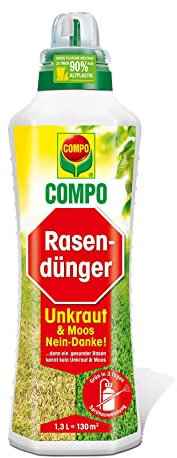 COMPO Flüssiger Rasendünger Unkraut & Moos Nein-Danke!, Dünger für gesunde und sattgrüne Rasen, 1,3 Liter, Unzutreffend
