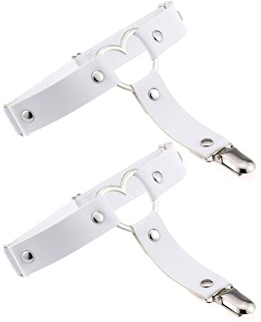 JIHUOO 2 Pcs Gothic Heart Garters Leg Ring Punk Harness Thigh Garter with Metal Clip White