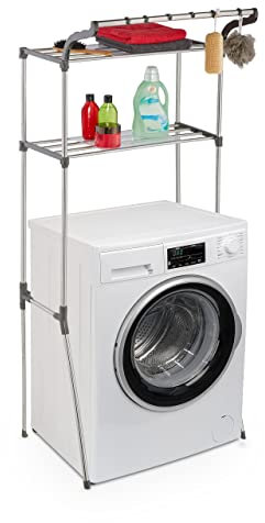 Relaxdays Mobile Lavatrice in Metallo, Scaffale Bagno, Lavanderia, sopra WC e Asciugatrice, HLP 173,5x70x51 cm, Argento, Acciaio Inox