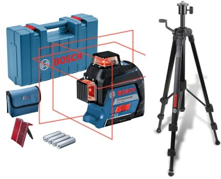 Bosch Professional Linienlaser GLL 3-80 + Bosch Professional Stativ für Laser und Nivellier BT 150