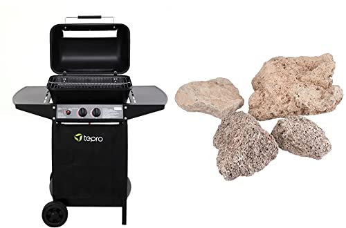 tepro 508C Gasgrill Lavastein Irvine, Gesamtleistung max. 5,4 kW, Grillfläche: ca. 50 x 31 cm, Schwarz & Campingaz Original Lavasteine, schwarz