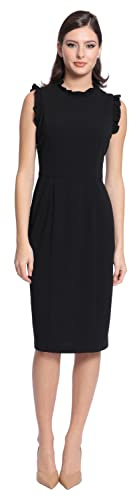 Maggy London Womens Dresses Ruffle Neck and Armhole Sheath, Black, 16 US