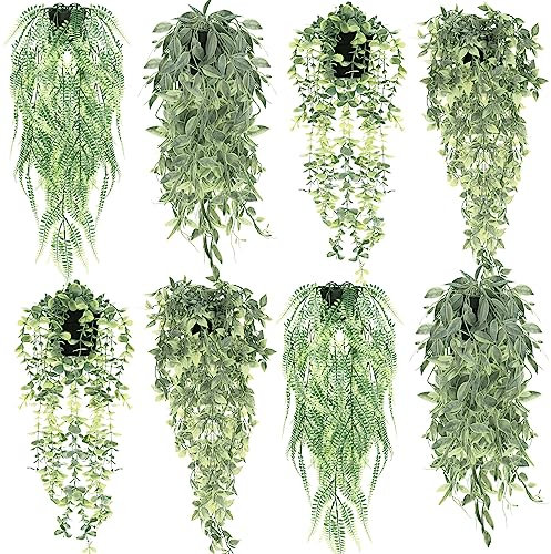 Lyrow Künstliche Hängepflanzen, künstliche Hängepflanzen, künstliche Topfpflanzen, künstlicher Eukalyptus-Ranke, Hochzeit, Mandala, Ranke, Boston-Farn für Zuhause, Zimmer, Innen- und Außenbereich,