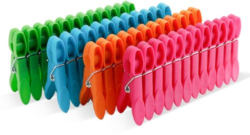 Stabiler Wäscheklammern-Kleid aus Kunststoff, Bunt, ohne Abdruck - 48 Stück, für Wäsche, Socken und Strandtuch