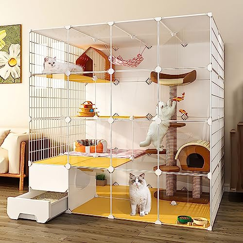 EsEntL Gabbie per Gatti di Grandi Dimensioni da Interno, Box Fai-da-Te Con Lettiera, Cuccia Staccabile in Filo Metallico Semi-Chiuso, Recinto per Animali Domestici, Ampio Spazio