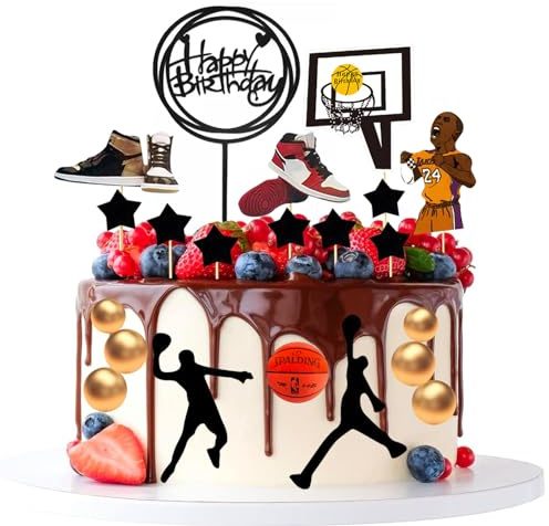 SEPSCO Decoracion Tarta Baloncesto 24PCS, Cumpleaños Tartas Decoración Basket Adornos no Comestibles para Magdalenas Baloncesto Tema Fiesta Cupcake Topper para Niño Fiestas de Cumpleaños Suministros