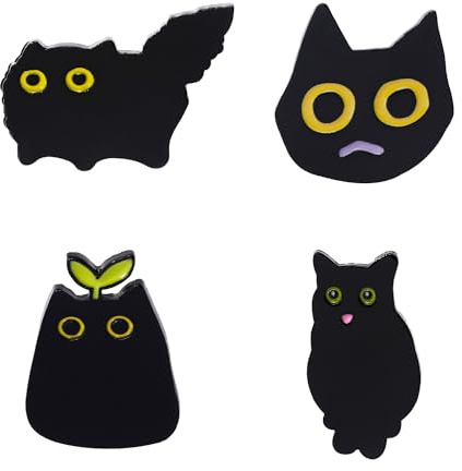 4 Stück Kleine Schwarze Katzenbroschen, Metallkatzenkopfabzeichen, Tierreversnadeln, DIY-Schmuckgeschenkzubehör, Lustige Geschenke Für Mädchen, Geeignet Für Alle Arten Von Kleidung, Hüte
