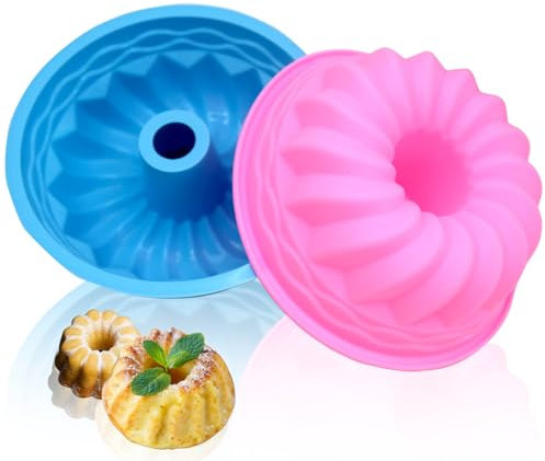 Gittoovo Mini Silicone Mould, 2 Pcs 6.4'' 15cm Ring Cake Tin Fluted Baking Moulds, Muffin Cups, Savarin Mould Round Non-Stick for Donut Jelly