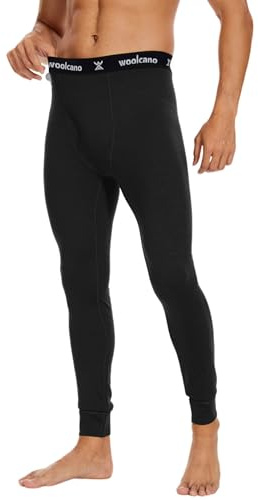 woolcano 100% lana merino, mutande lunghe da uomo, biancheria intima termica da uomo, Nero , XXL