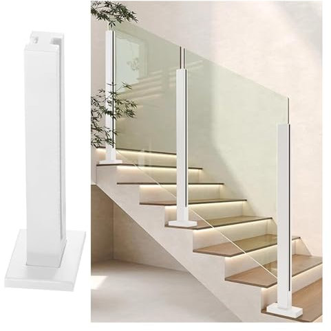 Ringhiera Vetro scale interne esterni Kit completo di montanti per ringhiera in vetro bianco, montanti per parapetti in metallo, montanti per balaustre in vetro per interni ed esterni per scale a piat