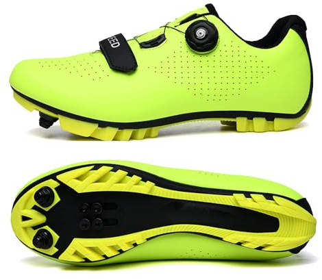 Treer Mountain Bikes Schuhe Fahrradschuhe Herren Damen, Rennradschuhe mit Cleats SPD Schuhe Rennrad Schuh Kompatibel Outdoor Radschuhe Fahrrad Indoor Spin 46 EU Fluoreszierendes Grün