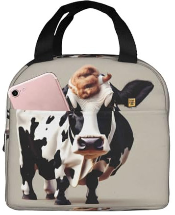 Bolsa de almuerzo con estampado de puntos blancos y negros de vaca, lonchera portátil para hombres y mujeres, picnic, trabajo, viajes