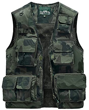 Vanchenl Giubbotto da uomo per il tempo libero safari pesca all'aperto lavoro giacca foto viaggio cargo maglia gilet multi tasche, S