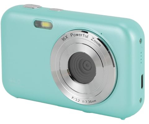 Appareil Photo Numérique 1080P, Appareil Photo Numérique Compact 2.4 Pouces 44MP, Caméra Vidéo de Voyage Compacte Multifonctionnelle Zoom 16X (Green)