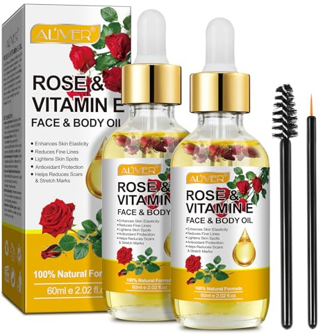 Vitamin E Öl Bio Tropfen für Kosmetik 60ml, Rosenöl Gesicht, Anti Aging, Reines Vitamin E Öl Gegen Falten aller Art, Gesicht, Nagel und Haare, Verleiht der Haut Glätte und Geschmeidigkeit（2er-Pack）