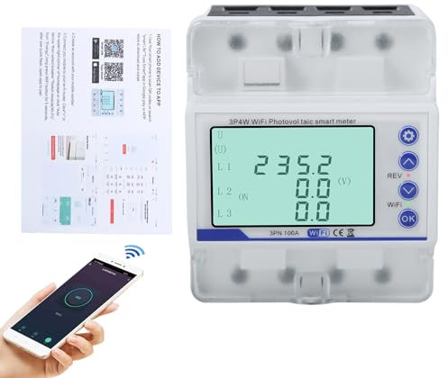 Contatore elettrico trifase 100A 380V AC Contatore intelligente wifi trifase bidirezionale con sbilanciamento di tensione/perdita di fase/ritardo di sovracorrente/sottotensione e protezione da.