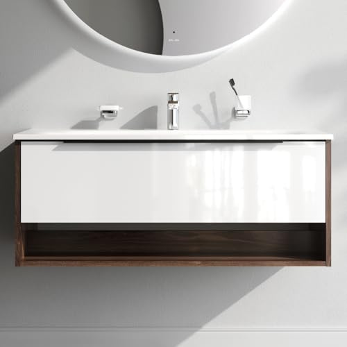 AM.PM Waschbeckenunterschrank Weiß Hängend mit Waschbecken,Badezimmerschrank, Badmöbel Set für Badezimmer, Waschtischunterschrank mit 1 Schublade + offene Nische, 100 cm breit