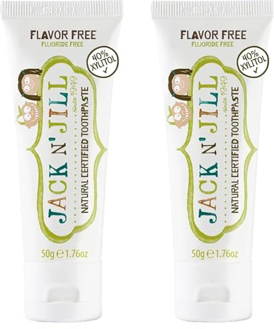 Jack N’ Jill Natural Certified Kids Toothpaste – Fluoride-Free Toddler & Baby Toothpaste with 40% Xylitol, No Sugar, Suitable from 6 Months+, Flavour-Free, Pack of 2 (50g Each)