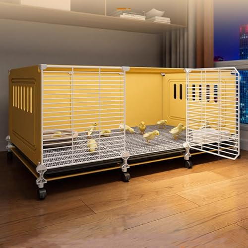 Metal Chicken Coop With Wheels, Indoor DIY Encrypted Bunny Hutch - Dense Spacing Detachable Poultry Habitat Cage - Yellow Rabbit Cat Cage