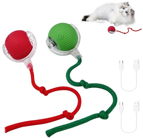 WinGluge 2 Stück Interaktives Katzenspielzeug Elektrisch - 360° Rolling Smart Ball, Automatischer Rollender Ball für Katzen (Rot+Grün)