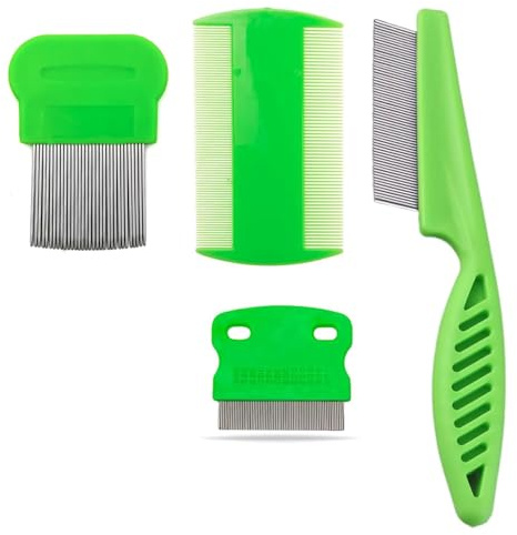 4x Double-Sided Lice Comb Set with Long Handle for Nit Removal, Kids, Adults, and Pets