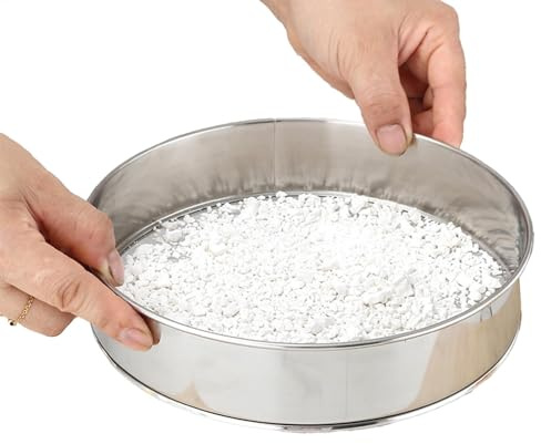 Vriusi Tamiz de harina de acero inoxidable, tamiz de cocina grande, tamiz de malla, pantalla de malla fina, colador de harina para hornear, colador de cocina portátil, tamiz de tamiz de 25 cm