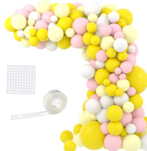 Gelbe rosa Ballongirlande Bogen Kit - 122PCS rosa und gelbe Luftballons weiße Luftballons für Gänseblümchen Sonnenblume Honigbiene Geburtstag Baby Dusche Hochzeit Party Dekorationen