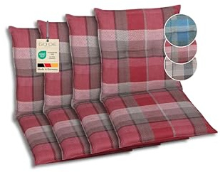 GO-DE Textil Bequeme und attraktive Polsterauflagen für Niederlehner-Gartenstühle (4er-Set, Karo rot, Niederlehner)