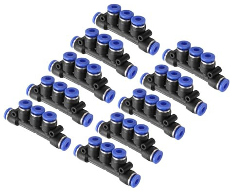 sourcing map 10pcs Inline Manifold Union Fitting 4mm(5/32) OD 5 Ways Plastic Pneumatic Push to Connect Tube Fittings Push Lock Quick Release Connectors