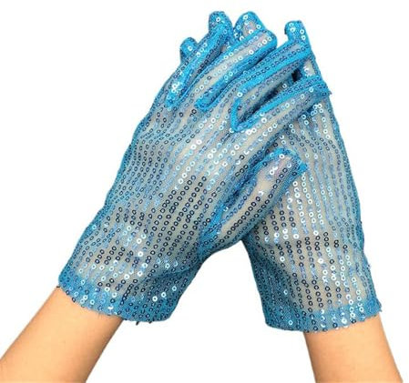 Uteruik Damen Pailletten-Handschuhe, kurze Opern-Fäustlinge, Netz-Handschuhe für Abend, Hochzeit, Teeparty, Abschlussball, Cosplay, blau, Einheitsgröße