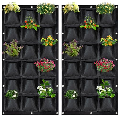 Toemics 2 Pack Hanging Plant Grow Bags 18 Pockets Vertical Fence Wall Planters Outdoor for Vegetable Strawberry Yard Garden Home Decoration