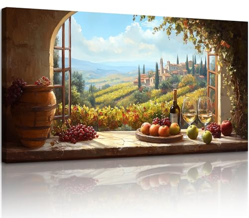 MHARTK66 Modern Canvas Wall Art Aesthetics Picture Living Room 50x100 cm | window-view motif, clear hd print, canvas stretched by hand, metal hooks included, easy to clean and hang, for many spaces.