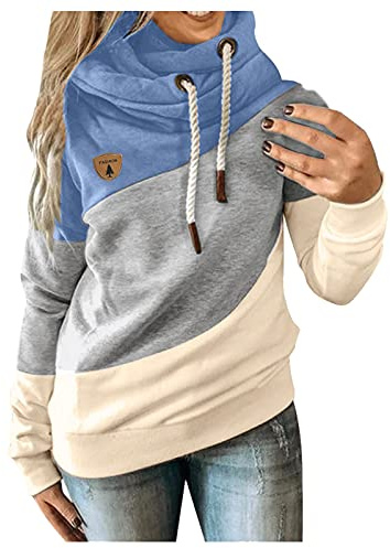 Uwdiohq Ärmel lässige Kapuzenpulli verbindet Kontrast langes Sweatshirt Solid- Damenoberteile für Frauen Schuluniform Damen Übergroßer Hoodie Kapuzenpullover Mint Sweatshirt Mit Stehkragen