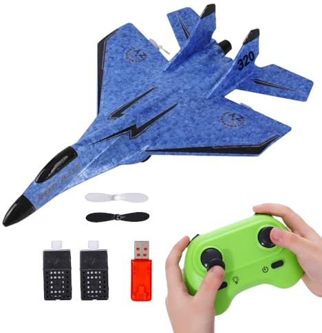 PLLYPE RC Flugzeug, 2,4 GHz Ferngesteuerter mit LED, 2CH Rc Flugzeug RTF, Schaumstoff FlugzeugFerngesteuert mit USB-Aufladung für Anfänger Erwachsene, Blau